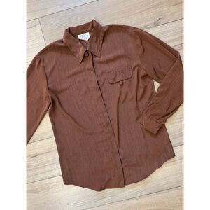 Tess Women's Vintage Brown Button Blouse  Shift Shirt Dress Small S